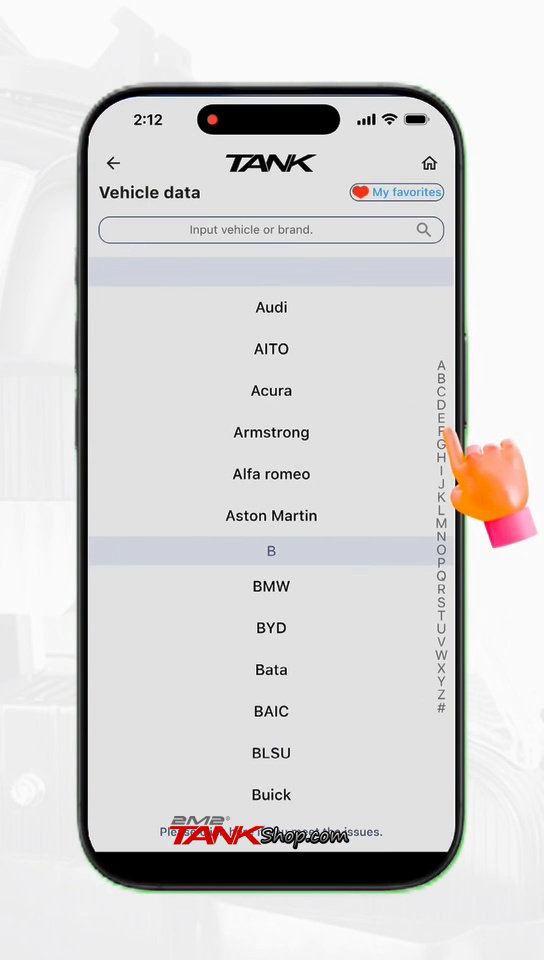 Fiat key profile selected in 2M2 TANK key cutting App