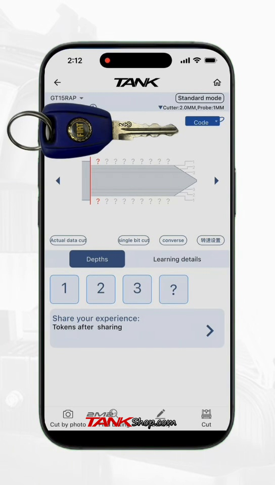 TANK App depth/cutting interface